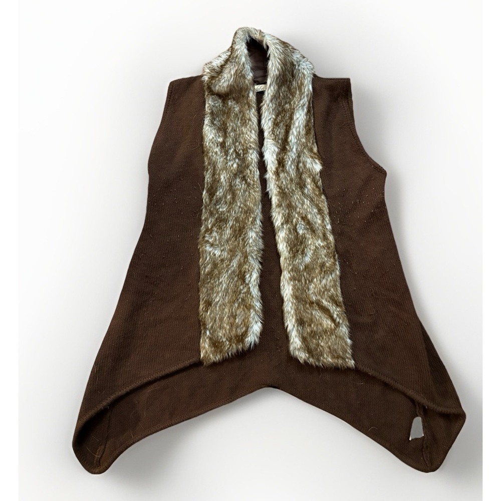 Les Tricots Sweater Vest Sleeveless Faux Fur Ladies Medium Bulk Knit Brown